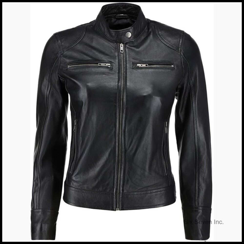 Real Lambskin Leather Jacket Cafe Racer Style Slim Fit